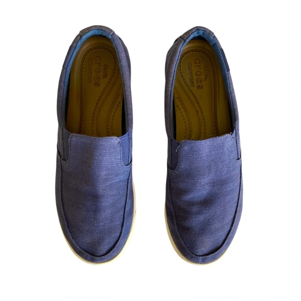 Crocs Dual Comfort Slip On Loafer Shoe Canvas Flat Rubber Sole Lightweight Sz 9
